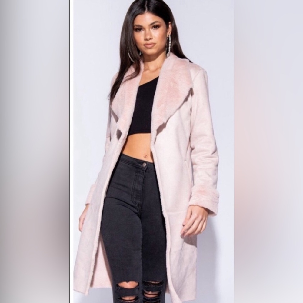 Blush pink faux suede fur coat size 4